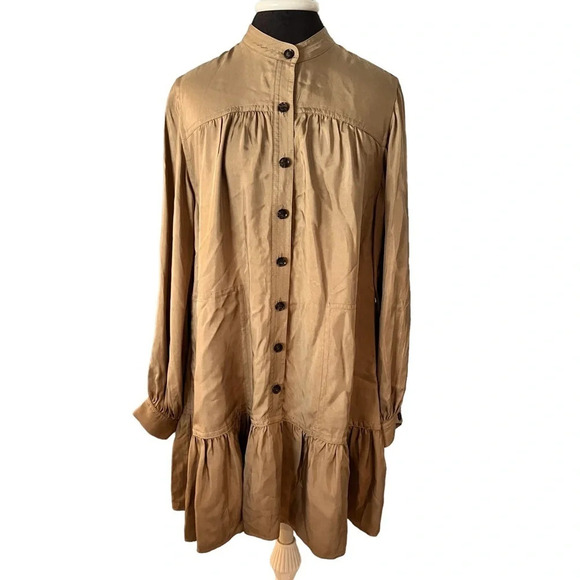 Banana Republic Dresses & Skirts - Banana Republic Holiday 2021 Utility Flo Rayon Khaki Twill Dress Balloon Sleeves